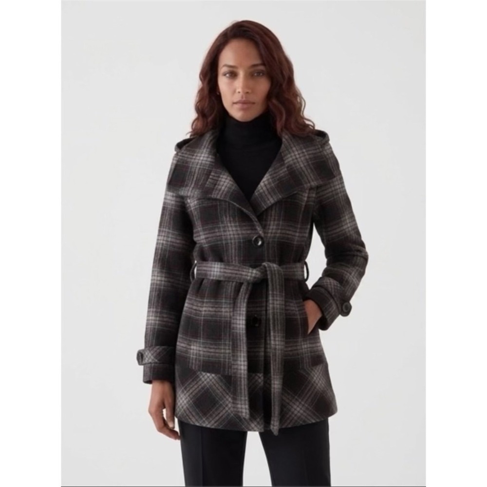 Vintage y2K Wool Blend Outerwear Belted Jones New York Plaid  Coat Size Large